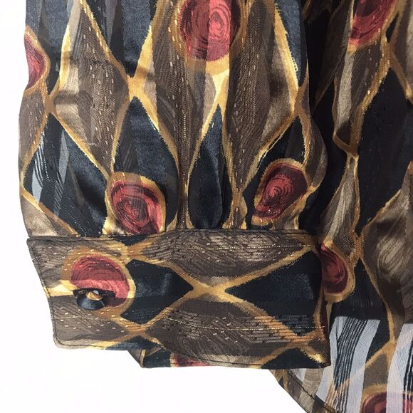 Vintage Yves St Clair 2 Button Up Top Sheer Blouse Diamond Black Gold Red Sz 14W - Picture 4 of 10